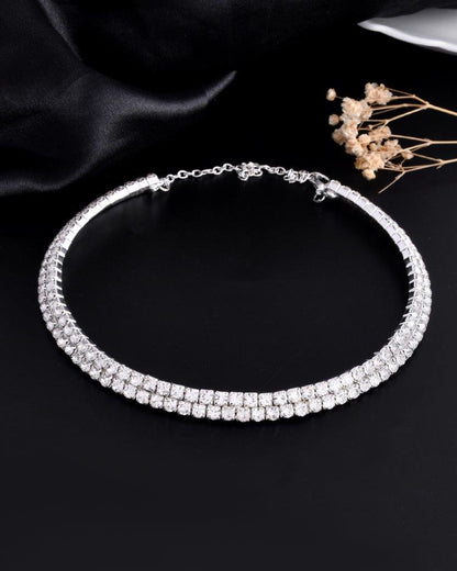 VOJ Silver Plated Choker Two Layer Necklace - Distacart