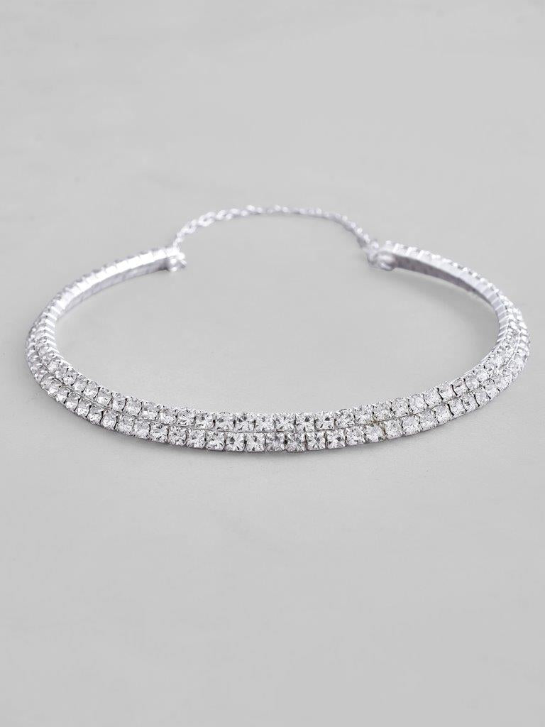 VOJ Silver Plated Choker Two Layer Necklace - Distacart