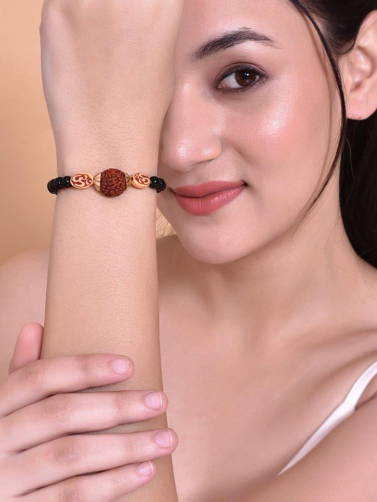 VOJ Rudraksh Black Beaded Elasticated Bracelet - Distacart