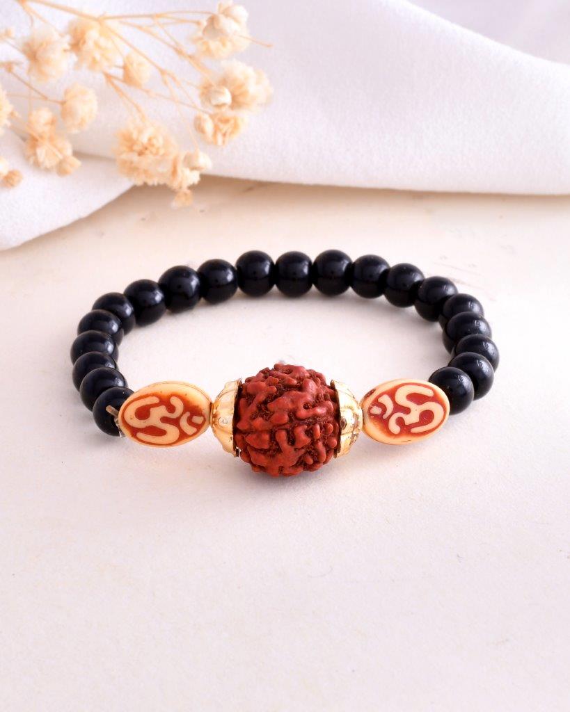 VOJ Rudraksh Black Beaded Elasticated Bracelet - Distacart