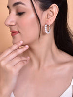 Thumbnail for VOJ White Pearl Silver Plated Hoops Earrings - Distacart
