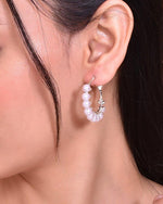 Thumbnail for VOJ White Pearl Silver Plated Hoops Earrings - Distacart