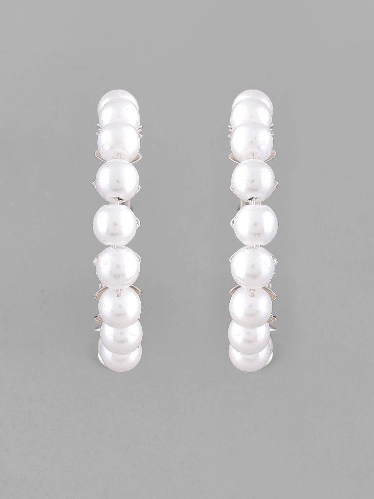 VOJ White Pearl Silver Plated Hoops Earrings - Distacart