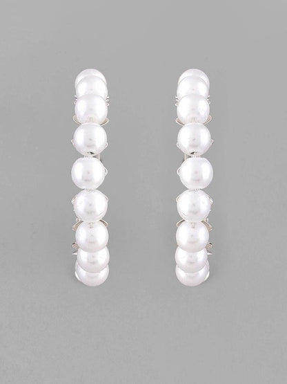 VOJ White Pearl Silver Plated Hoops Earrings - Distacart
