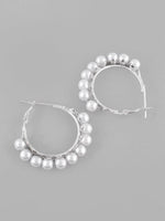 Thumbnail for VOJ White Pearl Silver Plated Hoops Earrings - Distacart