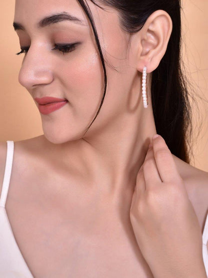 VOJ White Pearl Gold Plated Hoops Earrings - Distacart