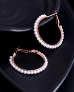 Thumbnail for VOJ White Pearl Gold Plated Hoops Earrings - Distacart