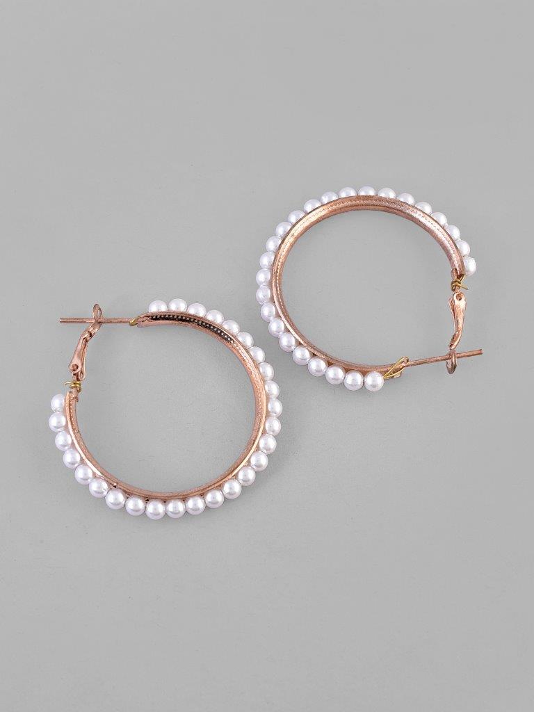 VOJ White Pearl Gold Plated Hoops Earrings - Distacart