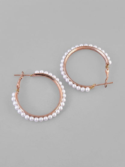 VOJ White Pearl Gold Plated Hoops Earrings - Distacart
