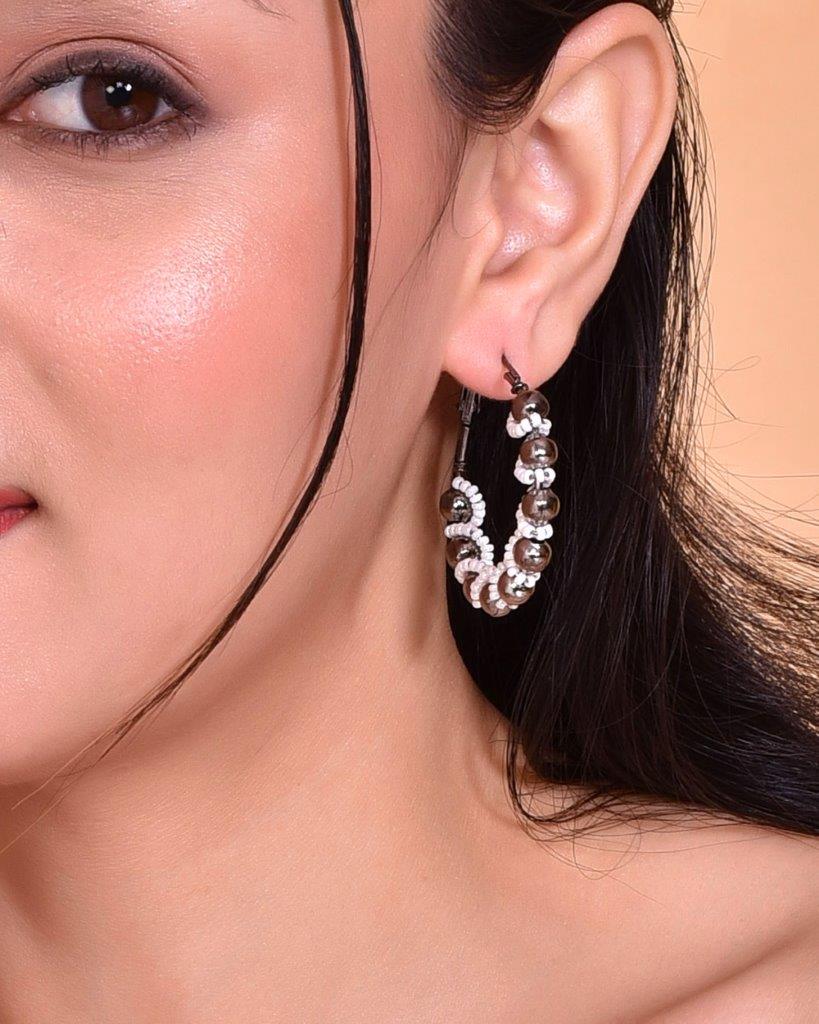 VOJ White Pearl With Silver Bead Hoop Earrings - Distacart