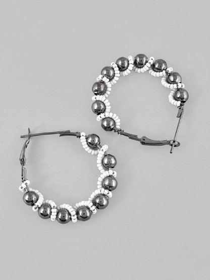 VOJ White Pearl With Silver Bead Hoop Earrings - Distacart