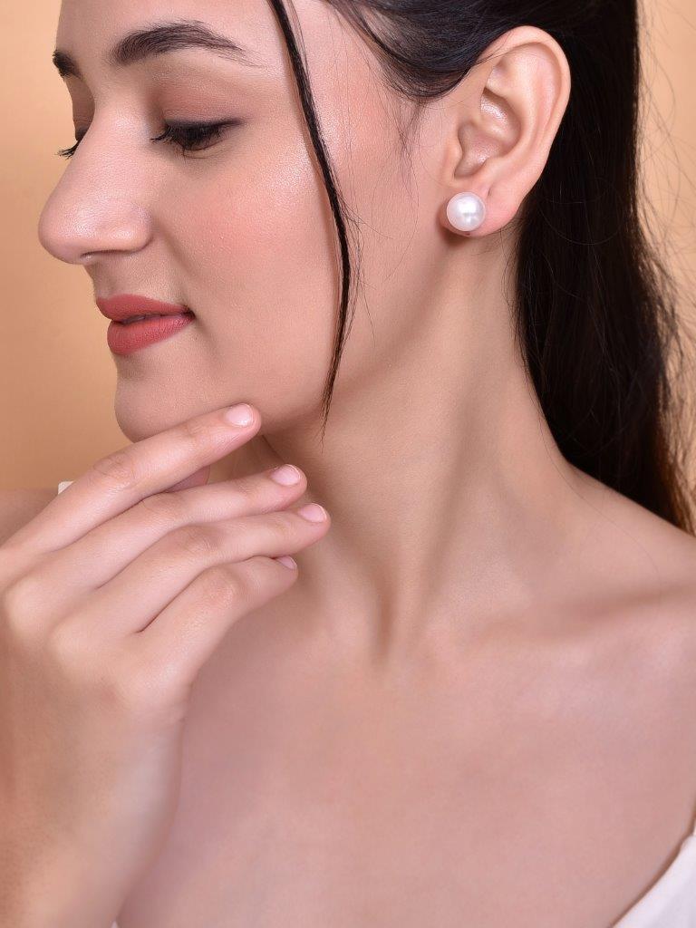 VOJ White Circular Studs Earrings - Distacart