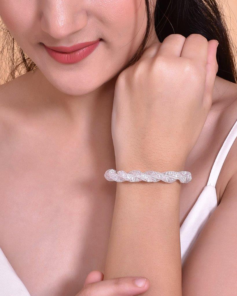 VOJ Silver Plated White Kada Beads Kada Bracelet - Distacart