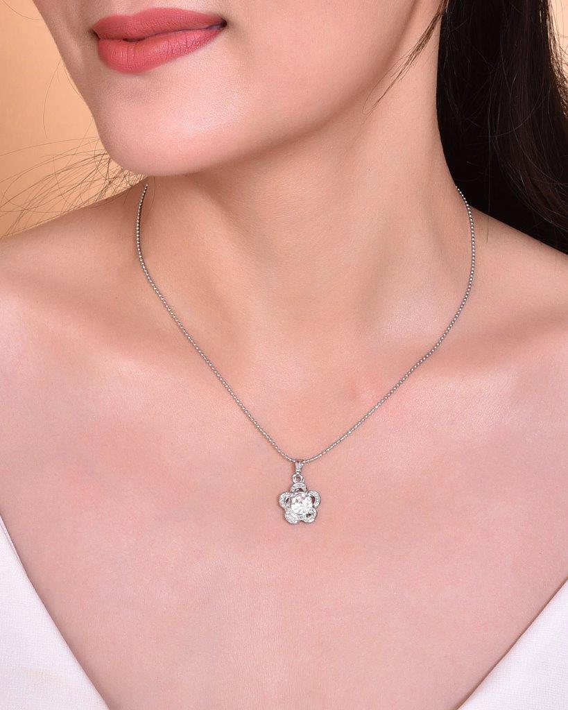 VOJ Silver Plated Flower Pandent Chain - Distacart