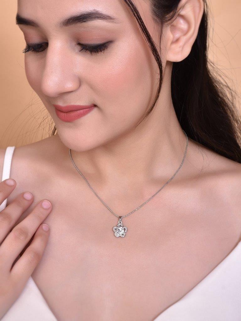VOJ Silver Plated Flower Pandent Chain - Distacart
