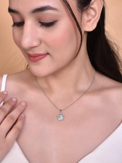 VOJ Silver Plated Flower Pandent Chain - Distacart