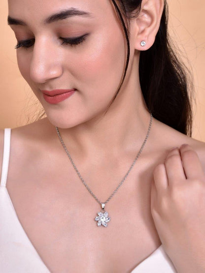 VOJ Silver Plated Flower Pendant Set - Distacart