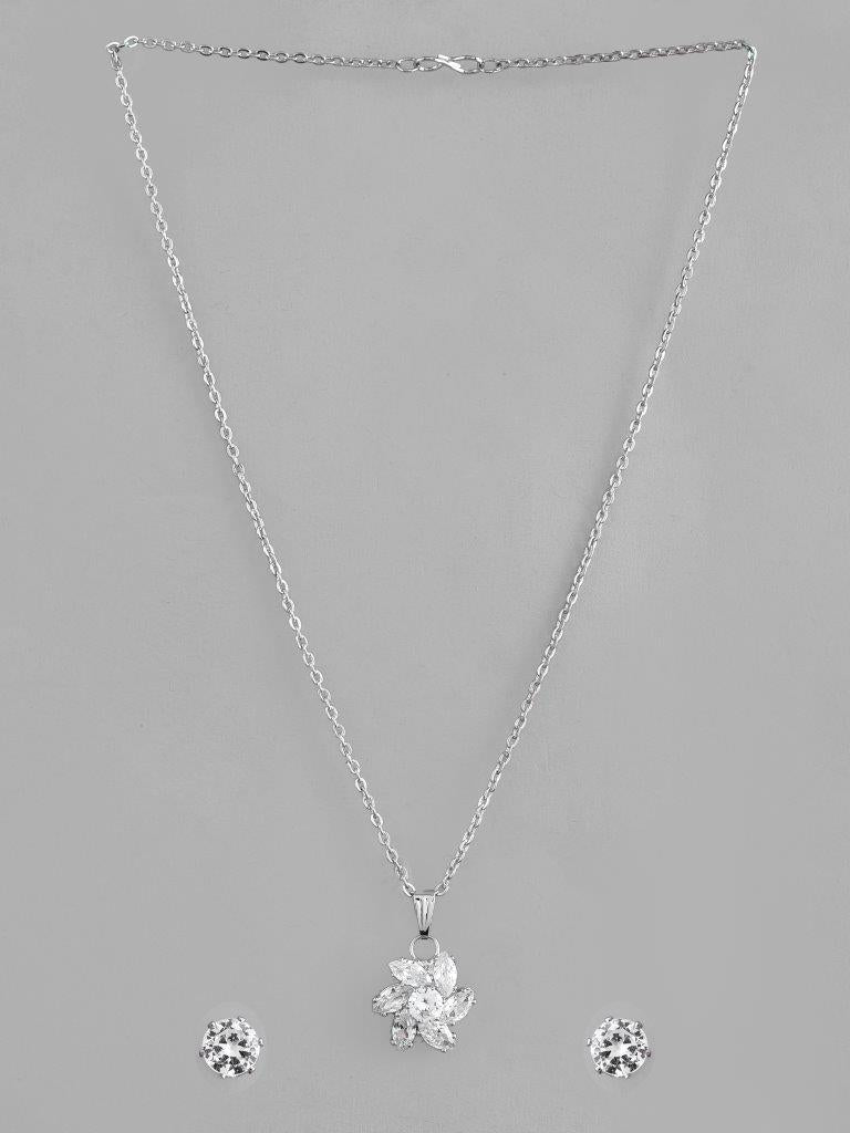VOJ Silver Plated Flower Pendant Set - Distacart