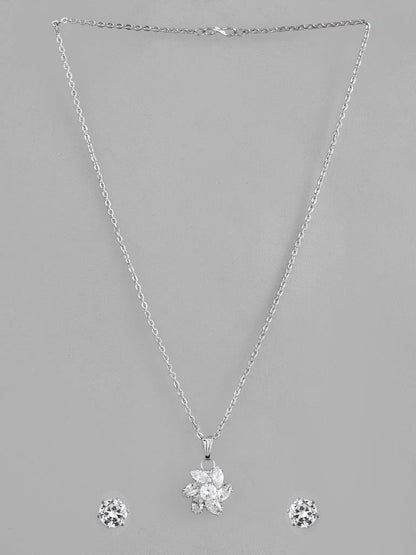 VOJ Silver Plated Flower Pendant Set - Distacart