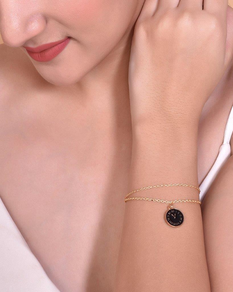 VOJ Gold Plated Black Clock Charm Bracelet - Distacart