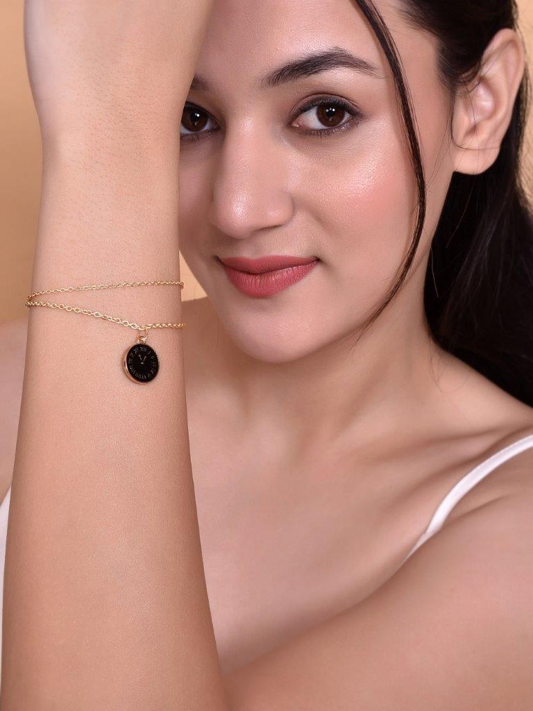 VOJ Gold Plated Black Clock Charm Bracelet - Distacart