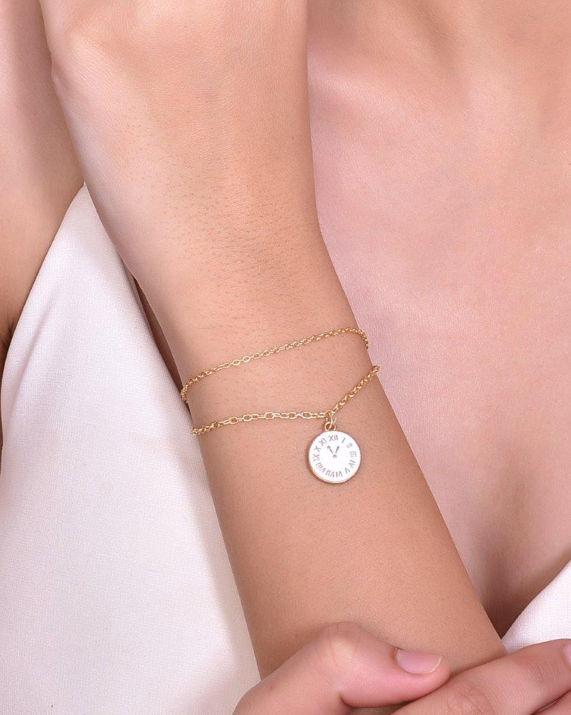 VOJ Gold Plated White Clock Charm Bracelet - Distacart