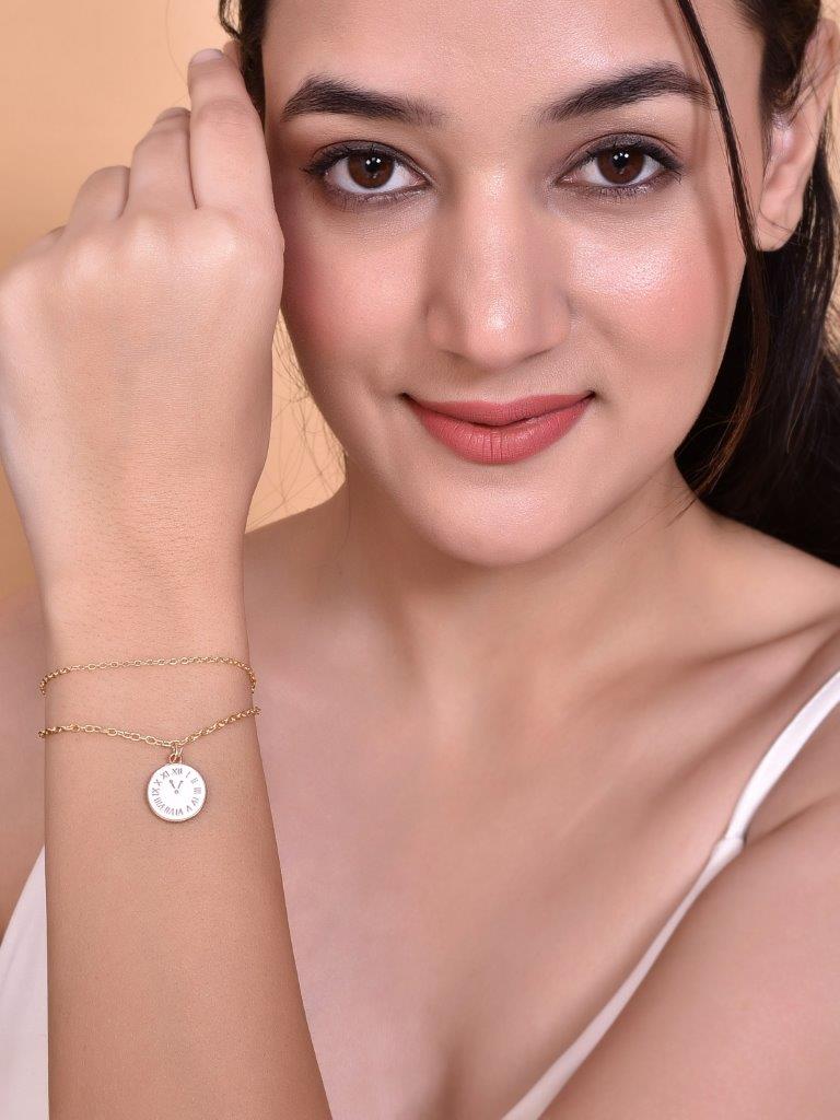 VOJ Gold Plated White Clock Charm Bracelet - Distacart