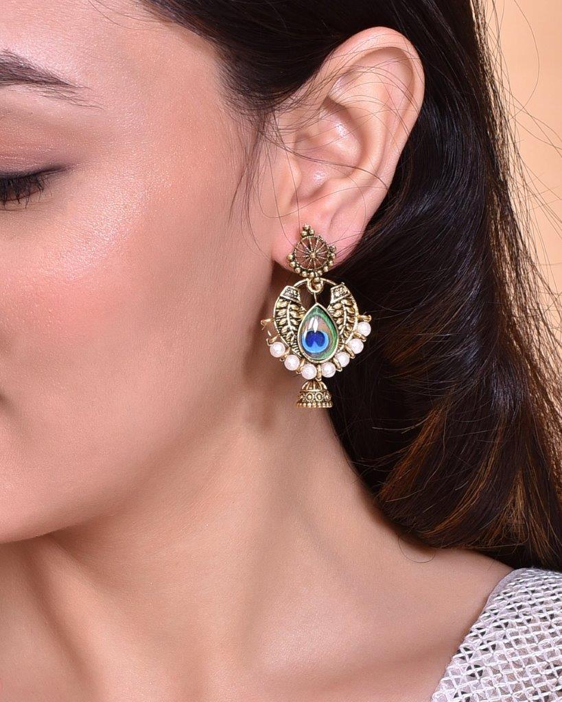 VOJ Gold Plated Peacock Contemporay Jhumka Earrings - Distacart
