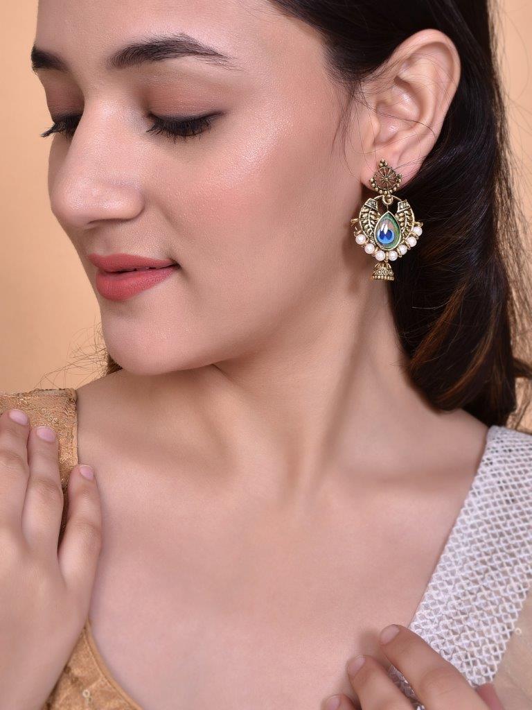 VOJ Gold Plated Peacock Contemporay Jhumka Earrings - Distacart