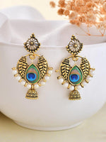 Thumbnail for VOJ Gold Plated Peacock Contemporay Jhumka Earrings - Distacart
