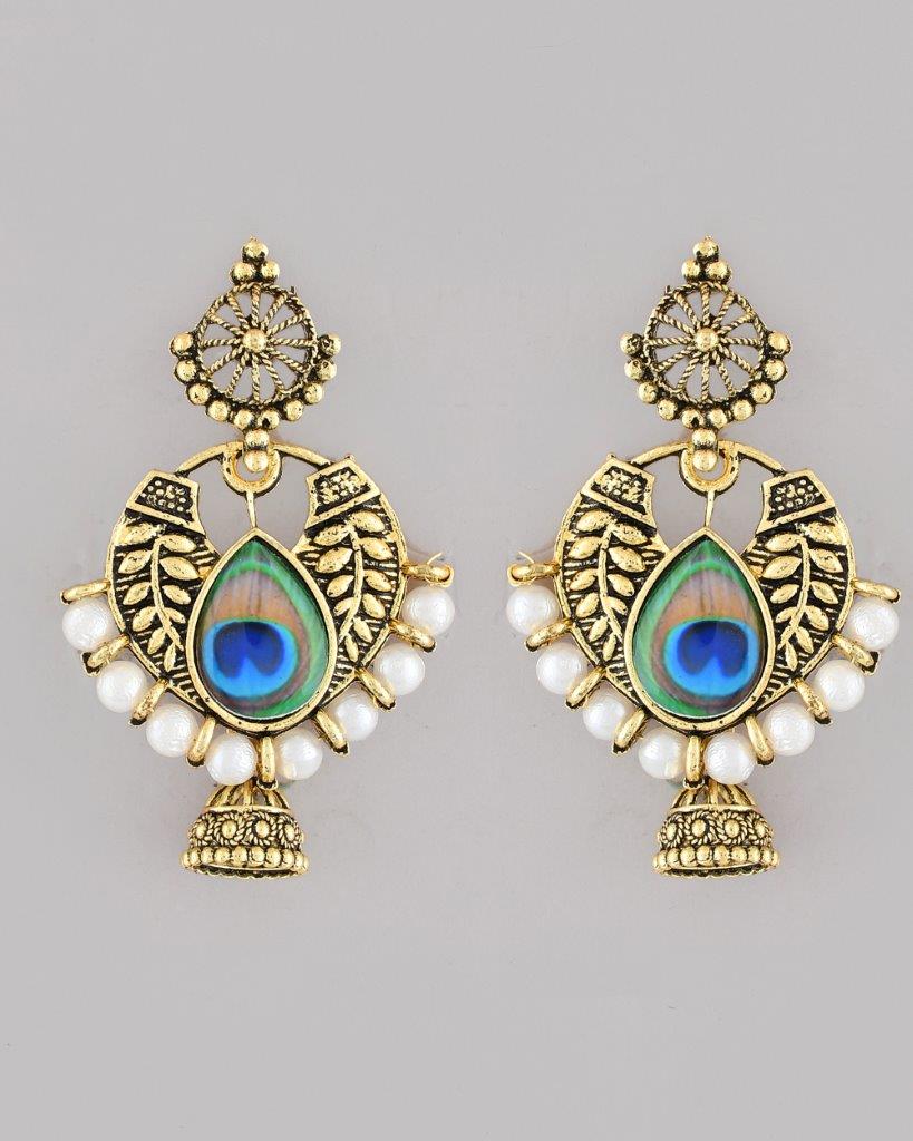 VOJ Gold Plated Peacock Contemporay Jhumka Earrings - Distacart