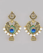 Thumbnail for VOJ Gold Plated Peacock Contemporay Jhumka Earrings - Distacart