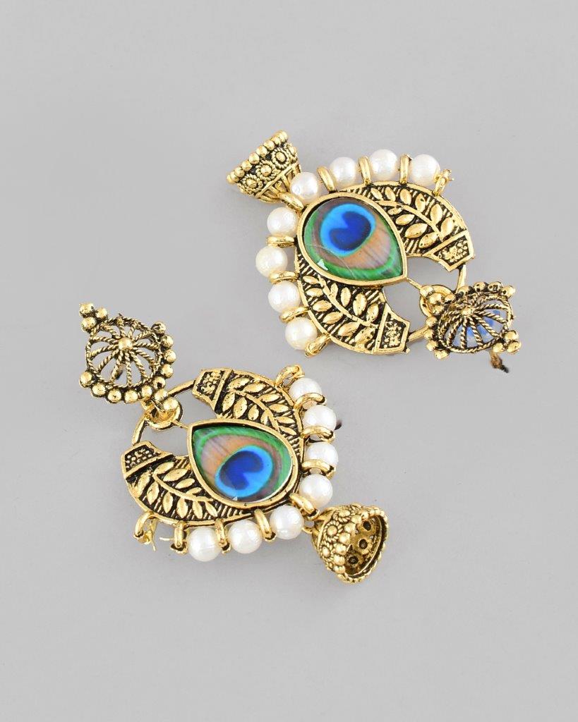 VOJ Gold Plated Peacock Contemporay Jhumka Earrings - Distacart