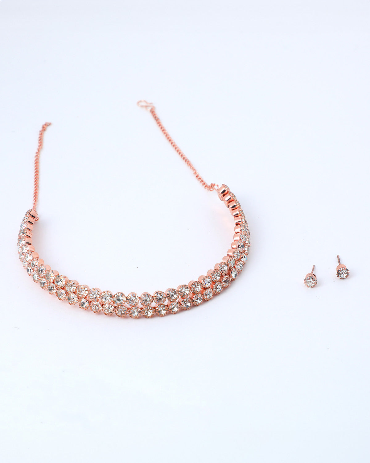 VOJ Gold Plated Double Line Stone Studded Choker Jewellery Set - Distacart