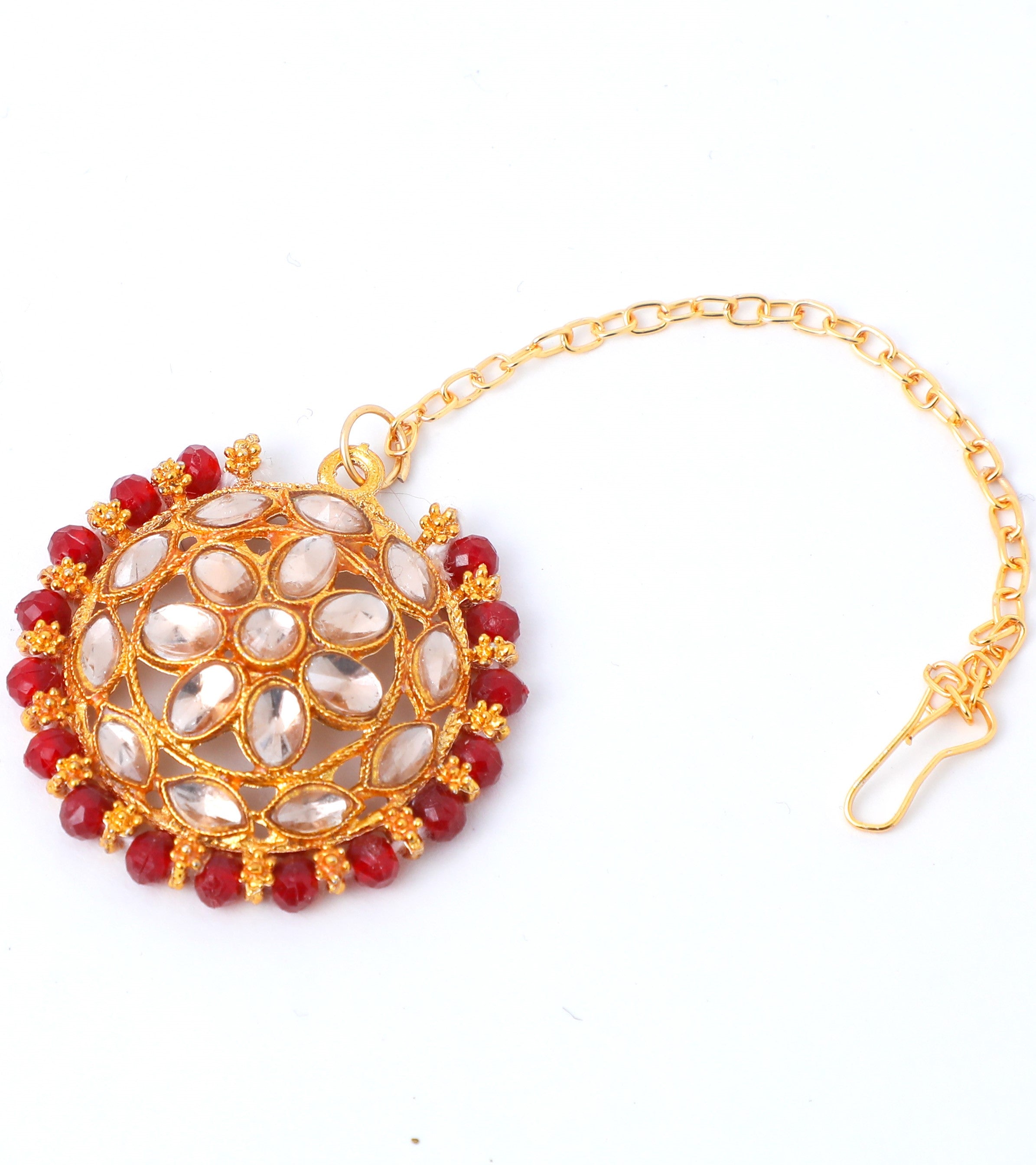 VOJ Gold Plated Red Beads Kundan Choker Jewellery Set With Mang Tikka - Distacart