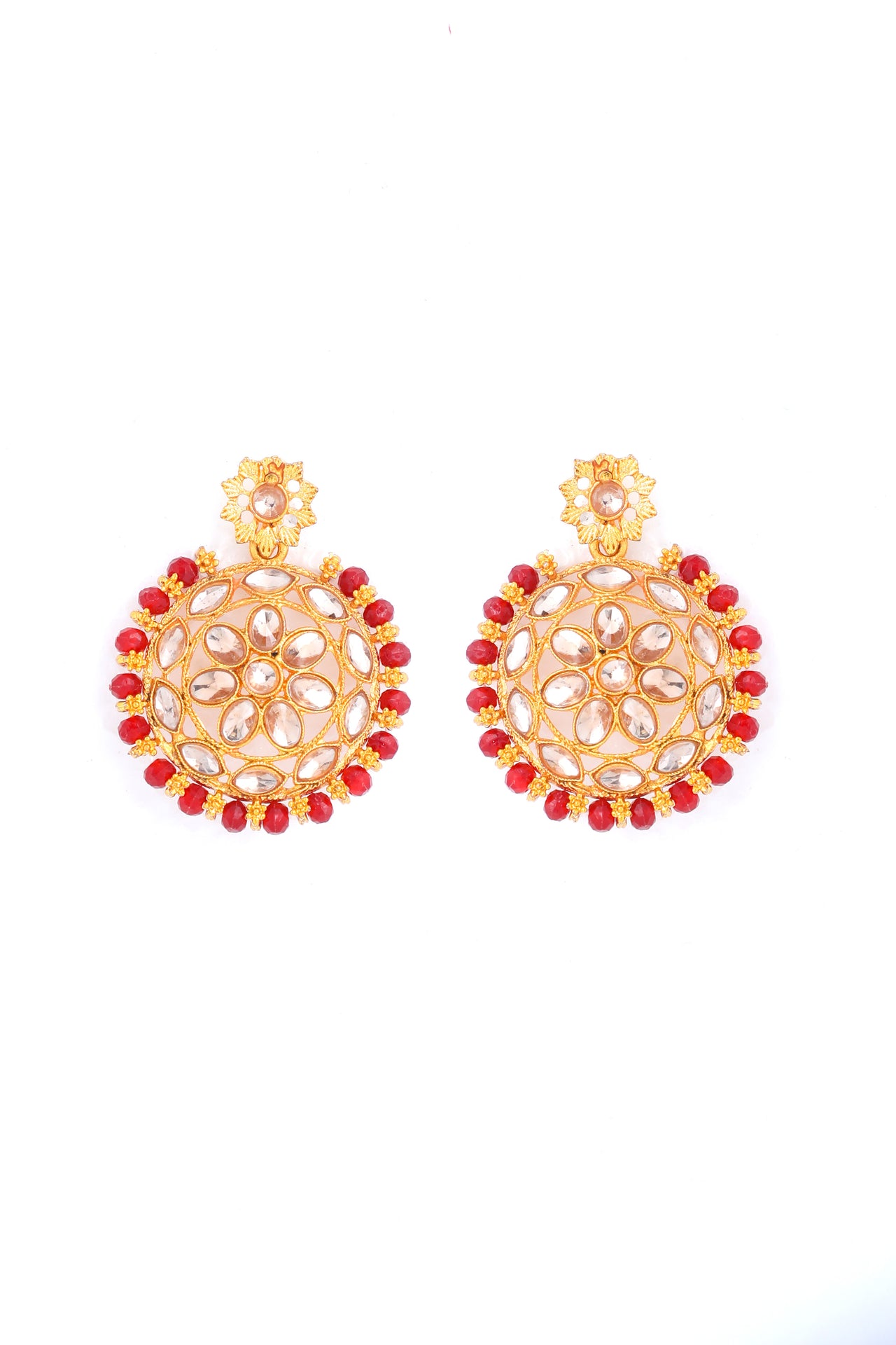 VOJ Gold Plated Red Beads Kundan Choker Jewellery Set With Mang Tikka - Distacart