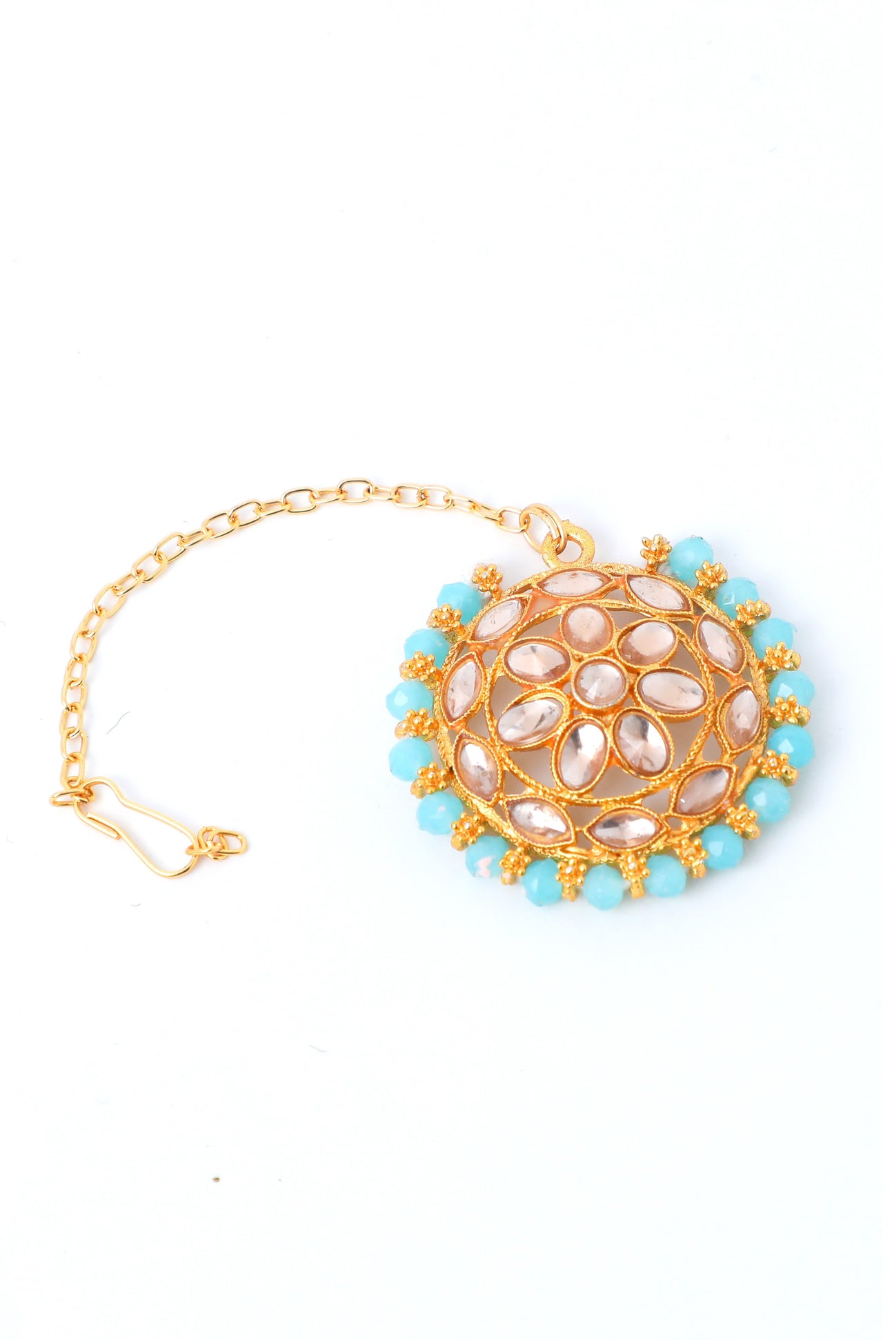 VOJ Gold Plated Blue Beads Kundan Choker Jewellery Set With Mang Tikka - Distacart