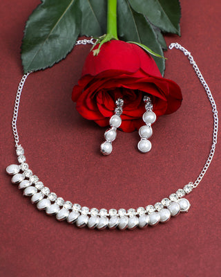 VOJ Silver Plated White Pearl Studded Choker Jewellery Set - Distacart