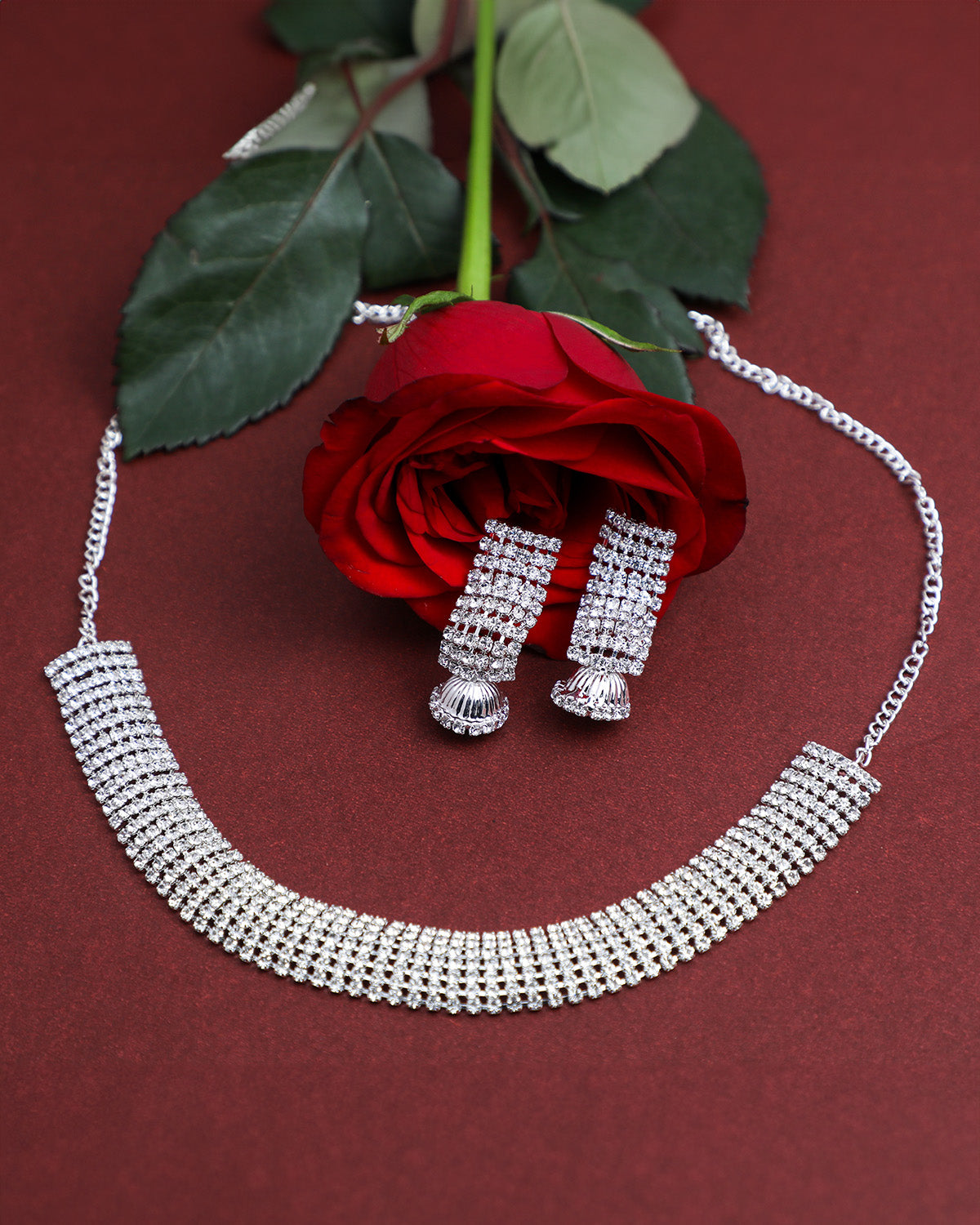 VOJ Silver Plated Stone Studded Choker Jewellery Set - Distacart