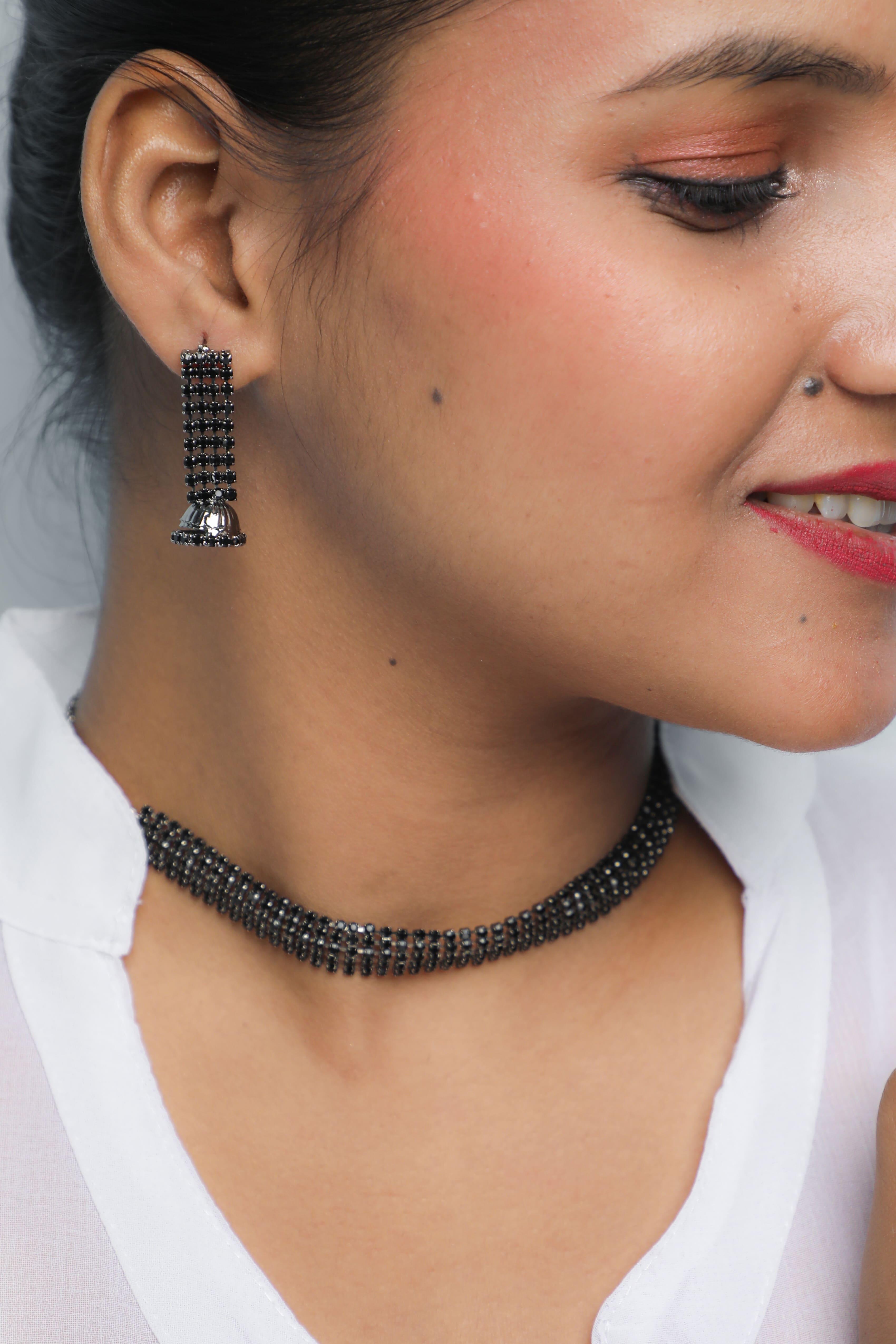 VOJ Black Stone Studded Choker Jewellery Set - Distacart