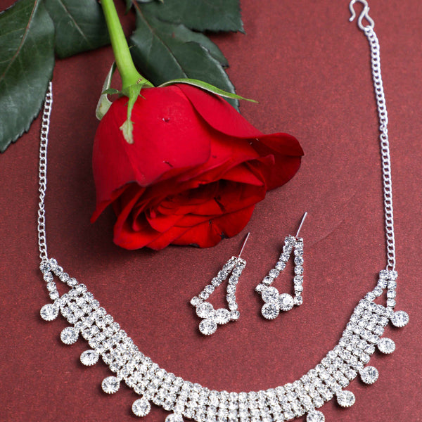 VOJ Silver Plated Stone Studded Choker Necklace And Earrings Set - Distacart