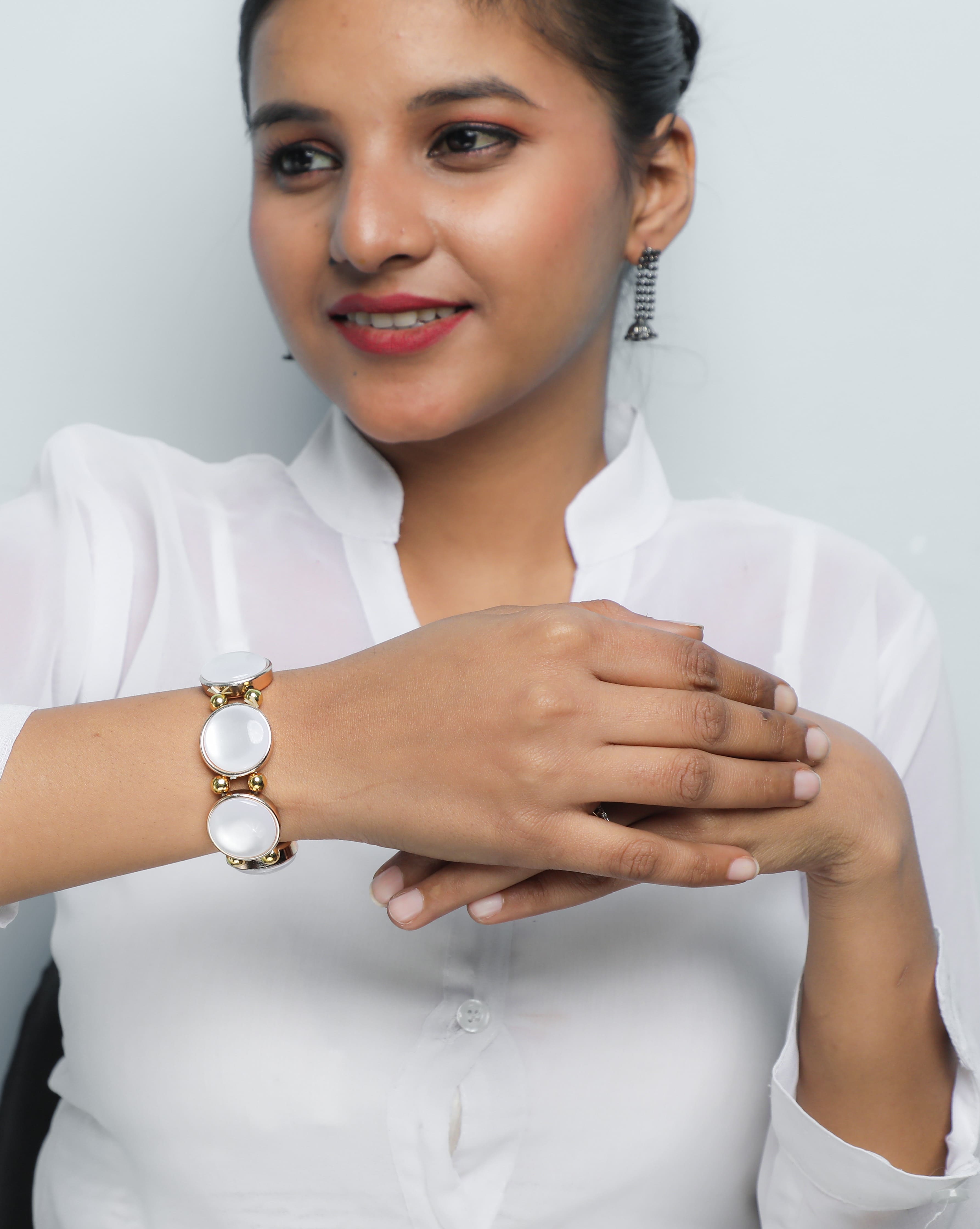 VOJ Gold Plated With White Stone Studded Wraparound Bracelet - Distacart