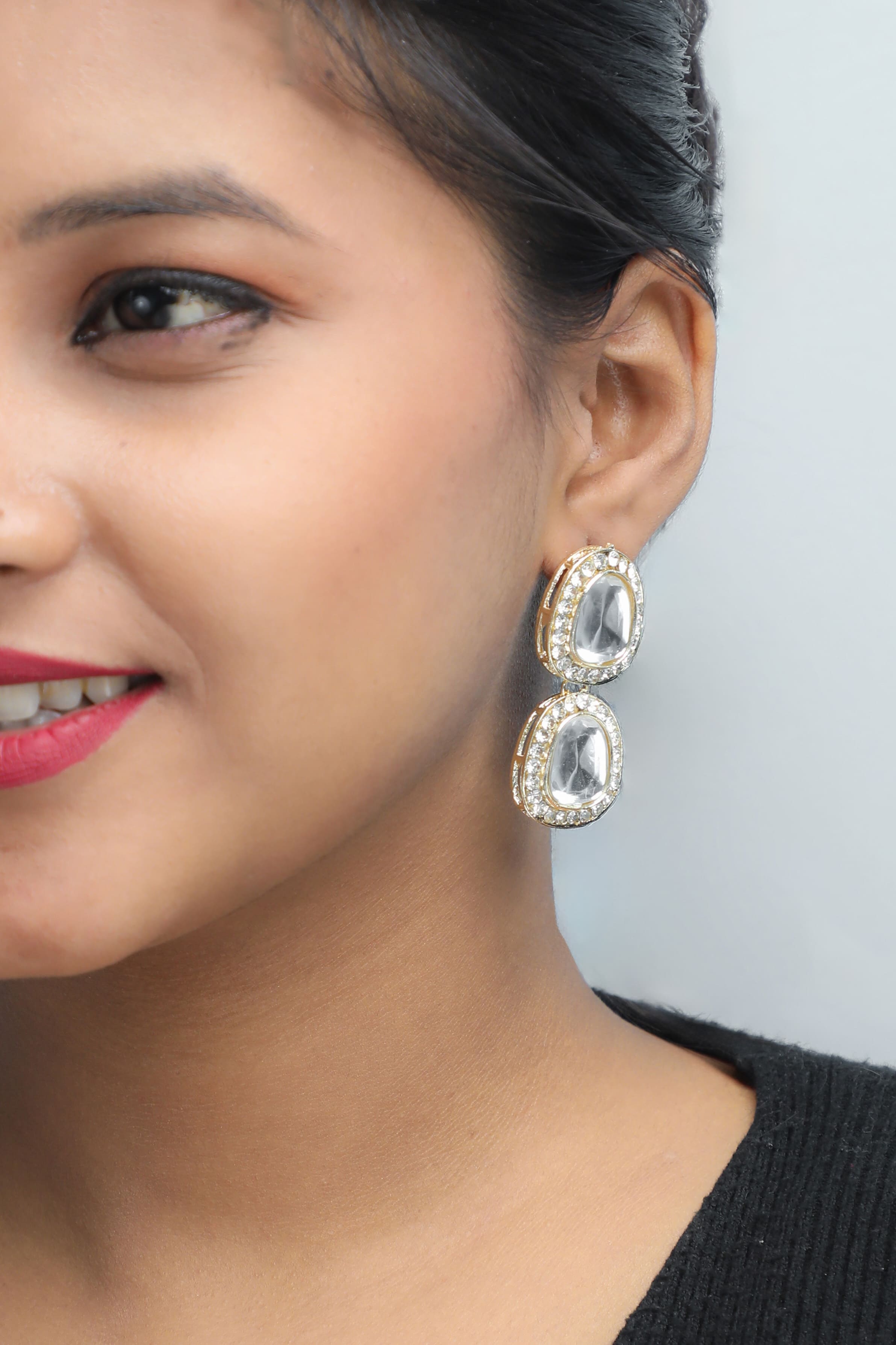 VOJ Silver Plated Kundan Stone Studded Earrings - Distacart