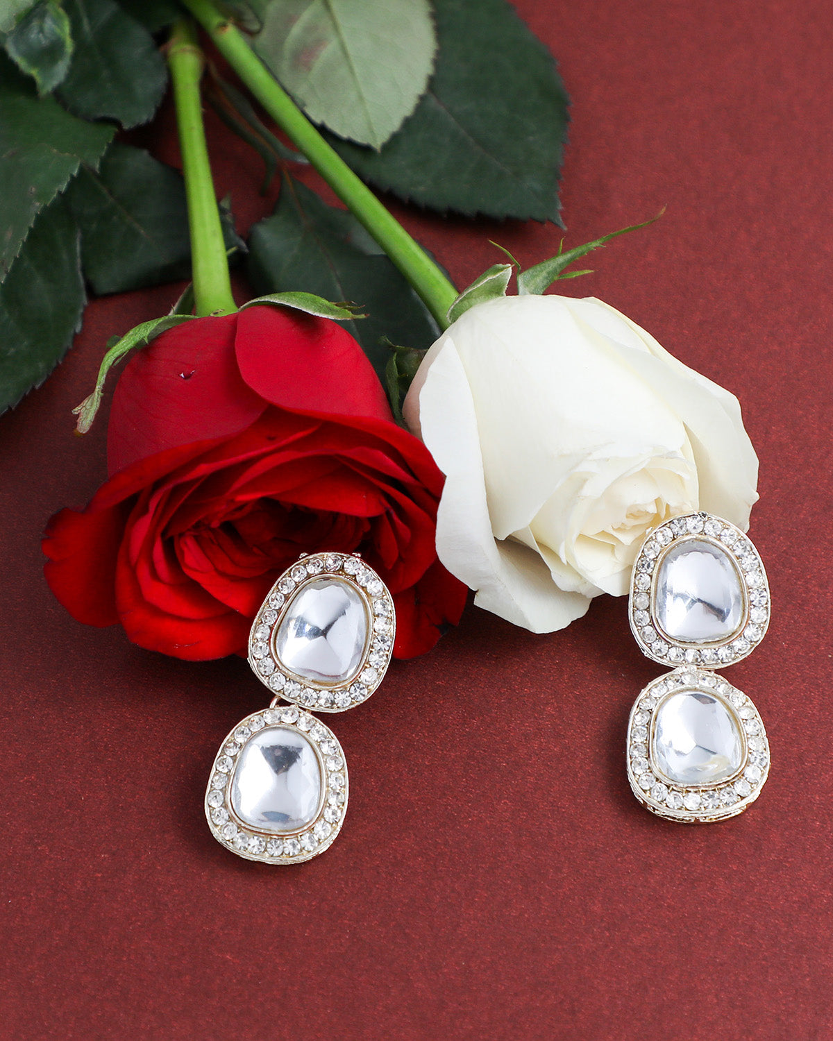 VOJ Silver Plated Kundan Stone Studded Earrings - Distacart