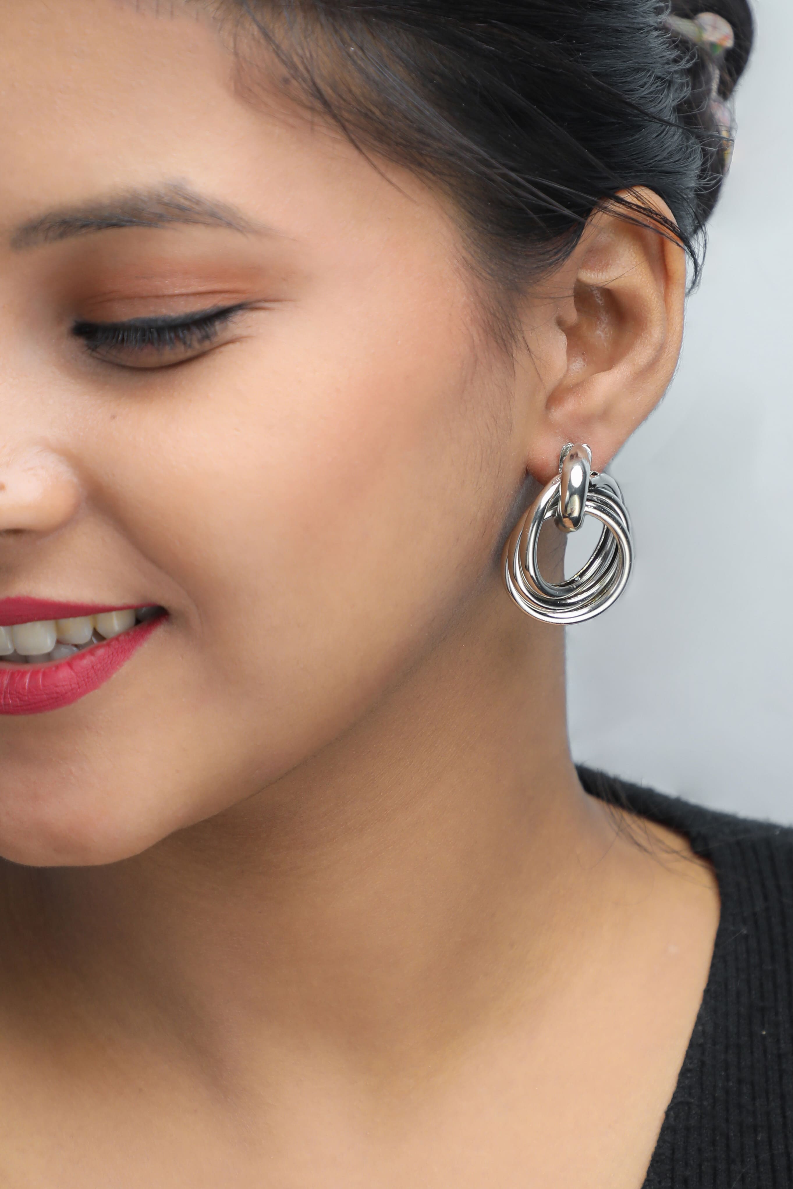 VOJ Silver Plated Circluar Studs Earring - Distacart