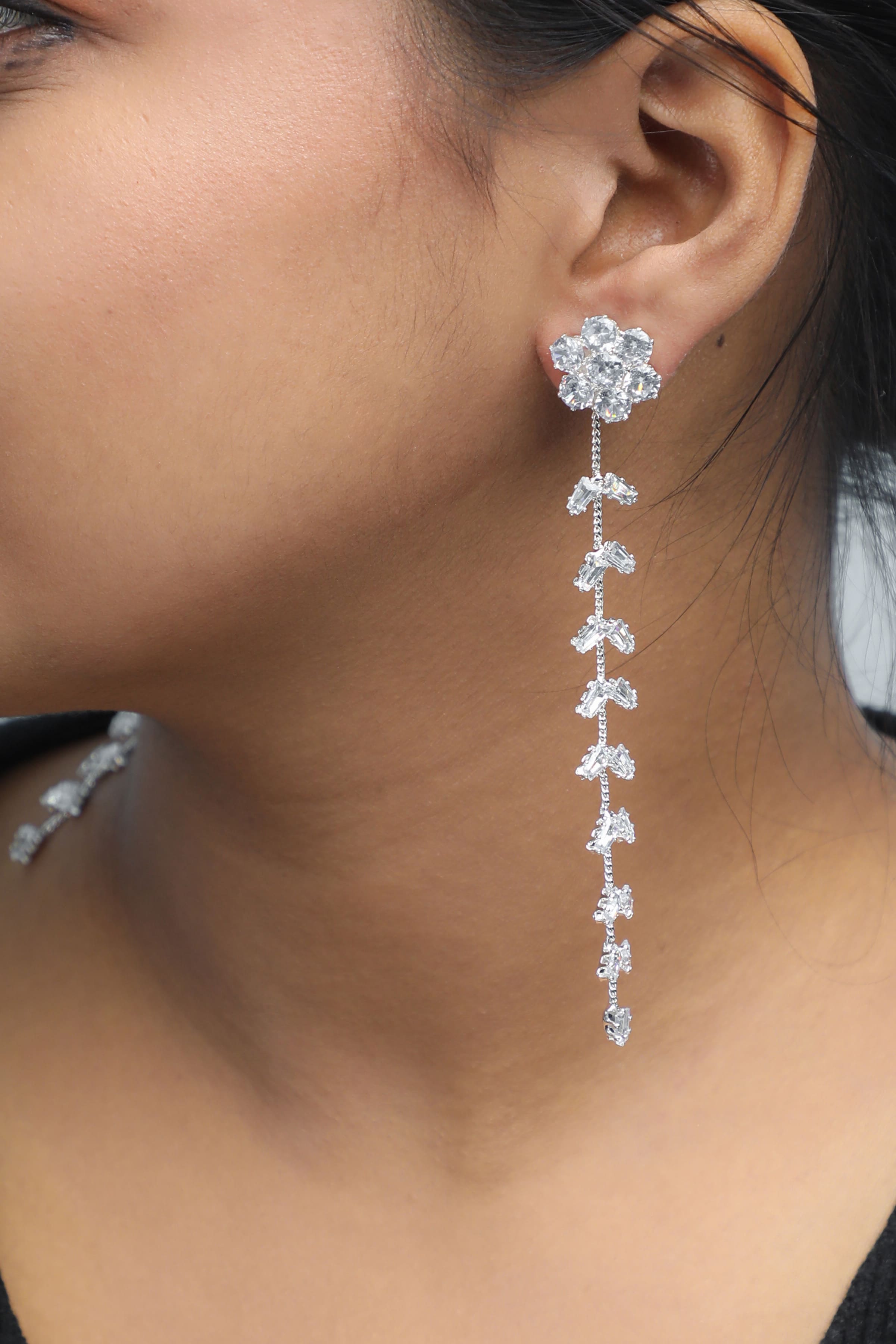 VOJ Silver Plated Stone Studded Drop Earrings - Distacart