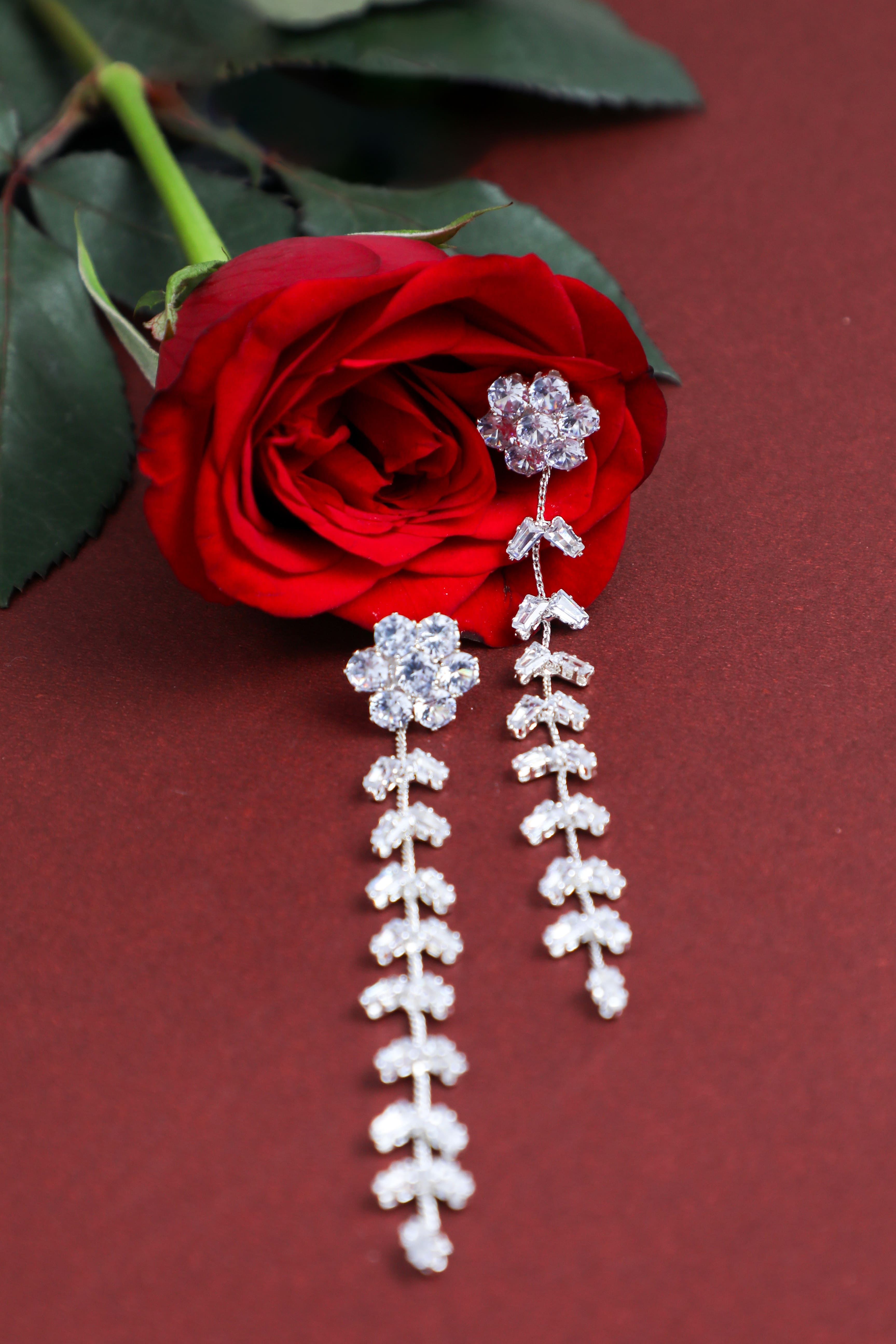 VOJ Silver Plated Stone Studded Drop Earrings - Distacart