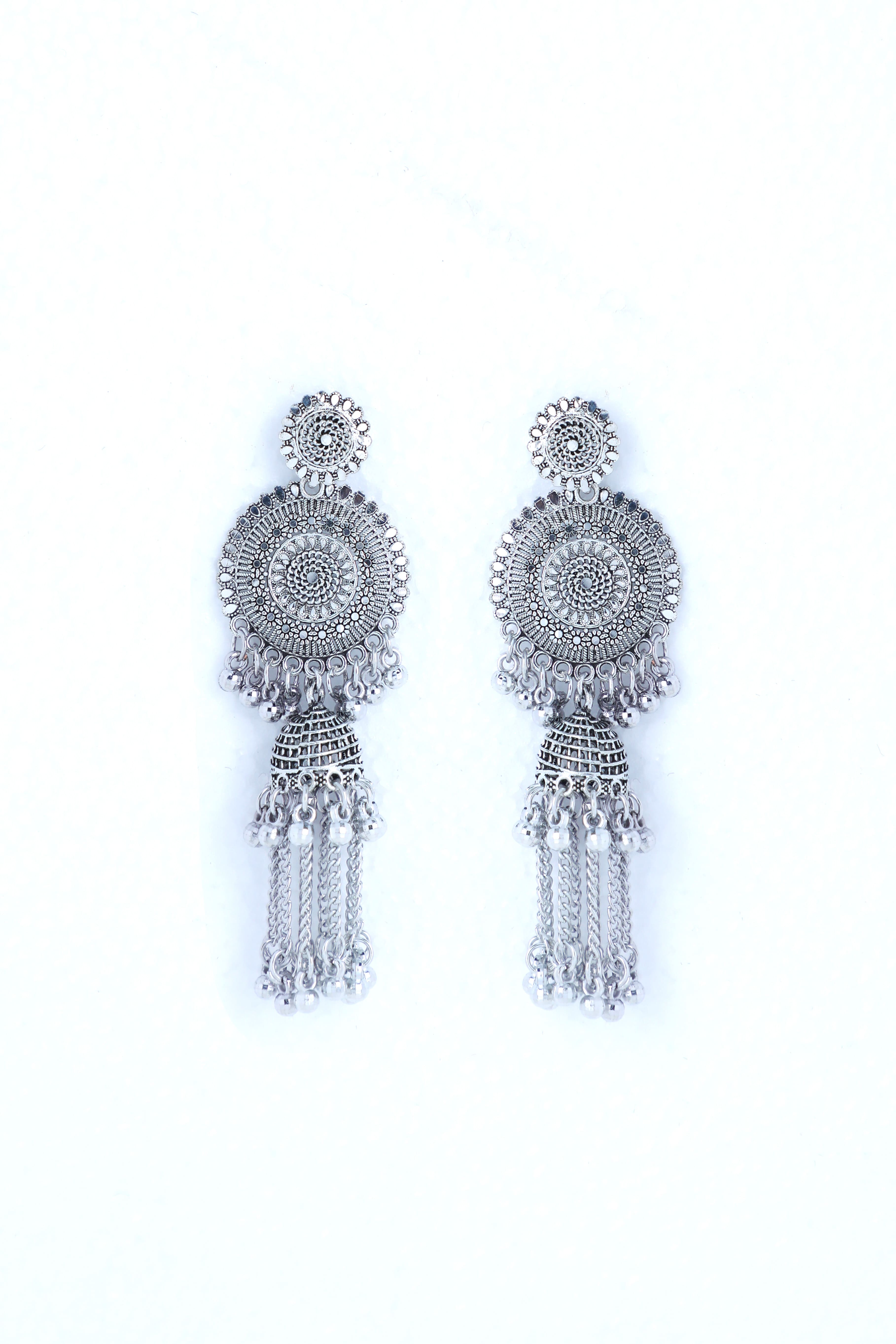 VOJ Silver Plated Oxidised Ghungharoo Studded Earrings - Distacart