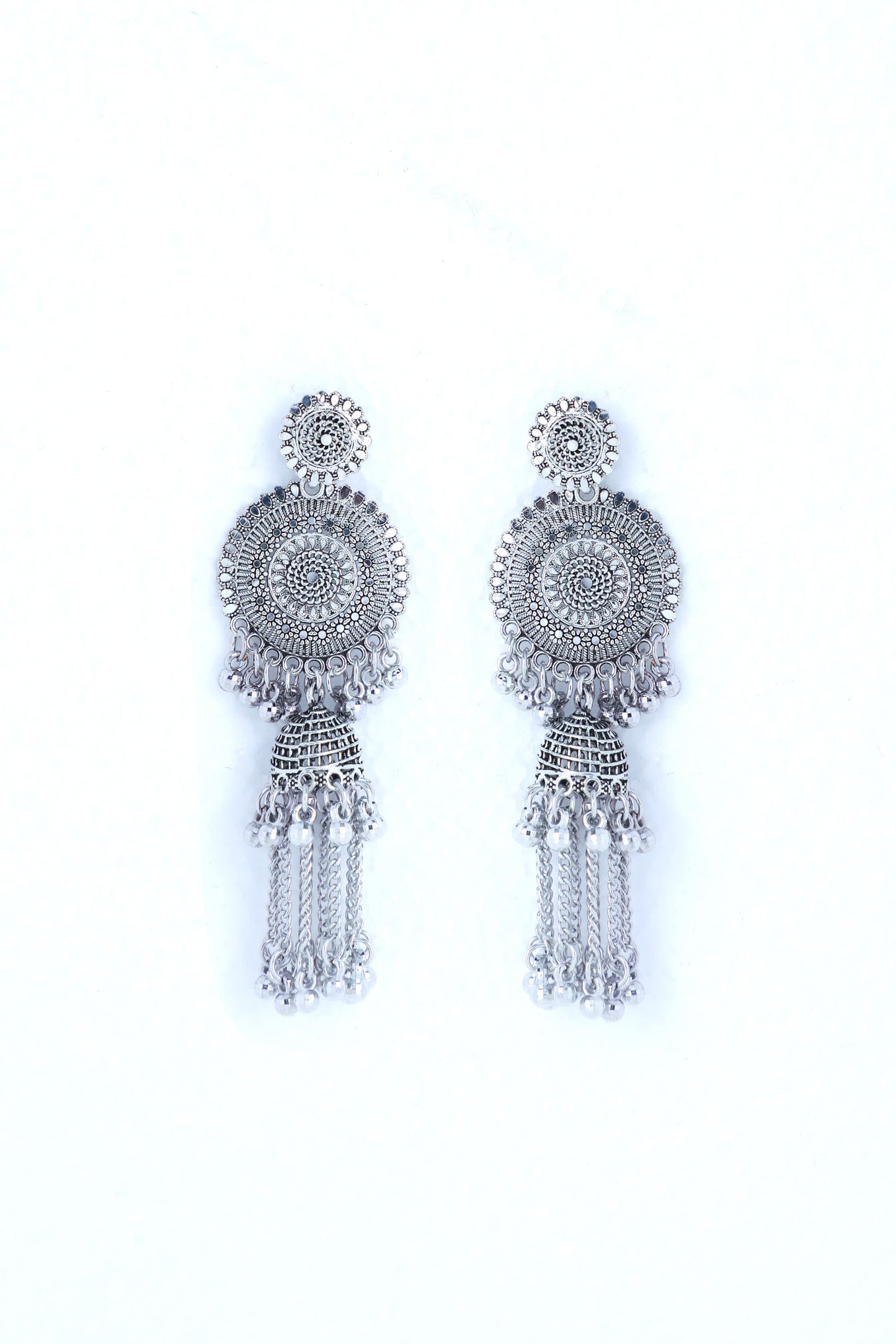 VOJ Silver Plated Oxidised Ghungharoo Studded Earrings - Distacart