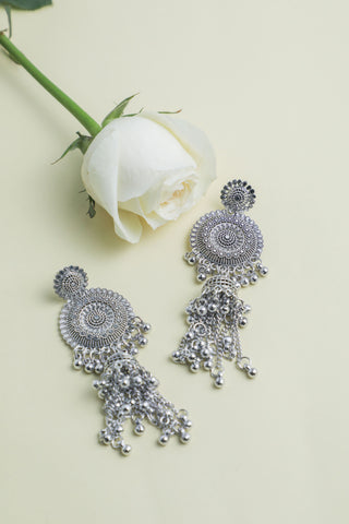 VOJ Silver Plated Oxidised Ghungharoo Studded Earrings - Distacart